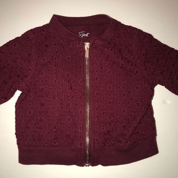 🆕 CAT & JACK Burgundy zip up eyelet jacket size 0-3 months NWOT - Picture 3 of 6